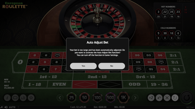 Игровой интерфейс European Roulette 1